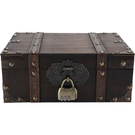 Boîte de Rangement en Bois Vintage, Coffre à Bijoux Décoratif avec Serrure, Décoration de Maison, Style Européen pour Chambre, Gris Rouge, Trois Tailles (6282-2302GK10 - Boîte de (1/5)