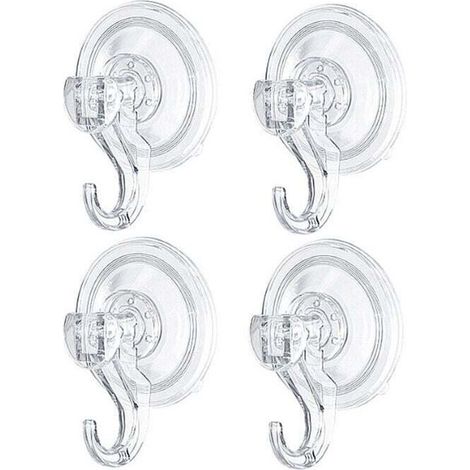 Lot de 4 Crochet Ventouse Mural, Crochet de Salle de Bain Plaque Porte Serviette Couronne Peignoir Manteau Torchon, Ustensile Plastique de Cuisine/Bureau Transparent, Support Puissant  Blanc