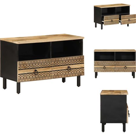 Meuble TV noir 70x33,5x46 cm bois massif manguier brut - Meuble TV - Meubles TV - Banc TV - Buffet TV (1/5)