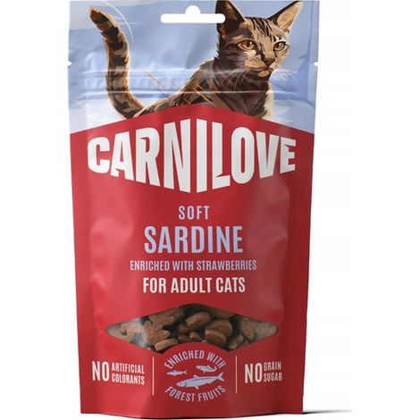 Friandises moelleuses Carnilove pour chats adultes, sardines et fraises, 50 g (1/5)