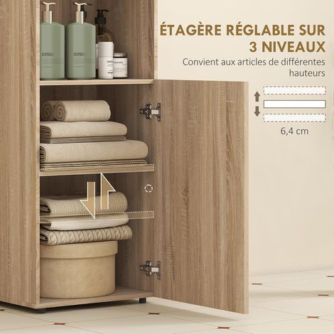 Meuble de salle de bain étroit – 4 niveaux, étagères ouvertes et réglables, dimensions 40 x 31 x 104 cm, finition chêne jaune – Rangement vertical gain de place (1/5)
