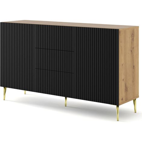 MOBILE RAVENNA B MOBILE IN MDF RIVESTITO IN FOGLIO 2D3S 150 GAMBE IN ROVERE ARTIGIANALE NERO OPACO ORO