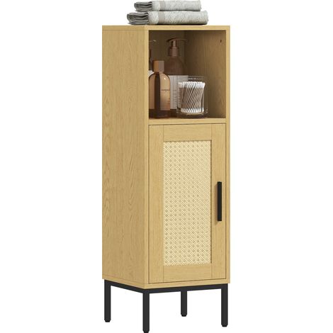 Badezimmerschrank, schmaler Badschrank freistehend mit verstellbarem Einlegeboden, Natur (1/5)
