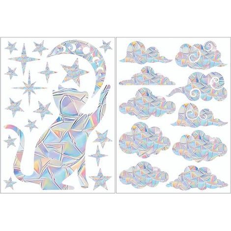 1 Set – Antikollisions-Fensteraufkleber mit Vogel- und Sonnenfängermotiv – Katzen-, Sternenhimmel- und Wolkenmotiv (1/5)