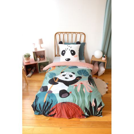 Parure de lit enfant Panda – 140x200 cm + 1 taie - 140x200cm - Vert sauge