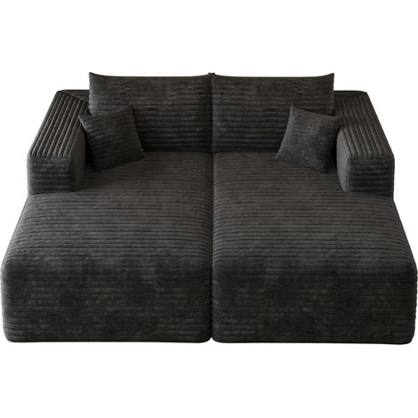 Sofá modular chaise longue de terciopelo acanalado negro 180 x 151 cm (1/5)