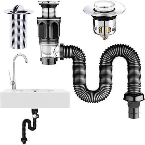 Ensemble de vidange pour évier : Kits de vidange anti-odeurs pour évier de cuisine - tuyau de vidange, siphon pour évier de cuisine avec flexible extensible de 440 à 995 mm (1/5)