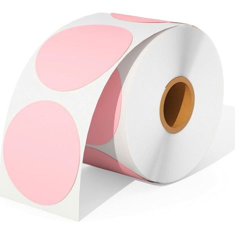 VURAHOME - Lot de 500 étiquettes thermiques rondes roses, 2 x 2 pouces étiquettes adhésives rondes, étiquettes d'expédition résistantes aux rayures, à l'eau, à la poussière et à la graisse (1/5)