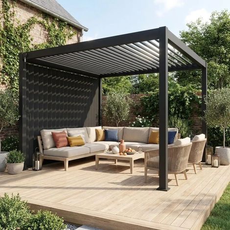 Panneau vertical à lames orientables 3m pour pergola aluminium anthracite (1/5)