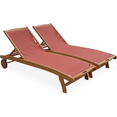 Pair of wooden and textilene sun loungers Terracotta 196x68x91 cm - Marbella