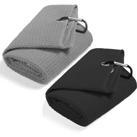 Set di 2 asciugamani da golf in microfibra con trama a nido d'ape – Eleganti asciugamani da golf con ganci per la sacca, ideali per uomo – Set di asciugamani da golf pieghevoli in tre (Nero + Rosso) (1/5)