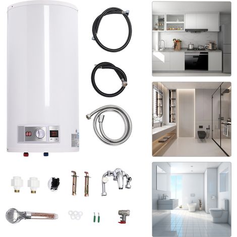 Chauffe-eau électrique 50 l - 2 kW - 220 V IPX4 - LED vertical - Chauffe-eau instantané - Chauffe-eau eau froide et chaude - Chauffe-eau mural pour cuisine, toilettes (1/5)