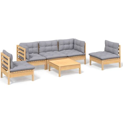Salon de jardin 6 pcs Contemporain, Ensemble repas de jardin, avec coussins gris Bois de pin massif OIB7326E (1/5)