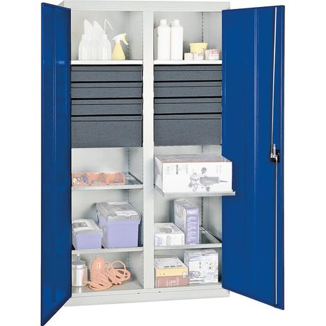 Werkzeug-/Beistellschrank H1800xB1000xT500mm 8Schubl.,6Bd.lichtgrau/enzianblau (1/5)