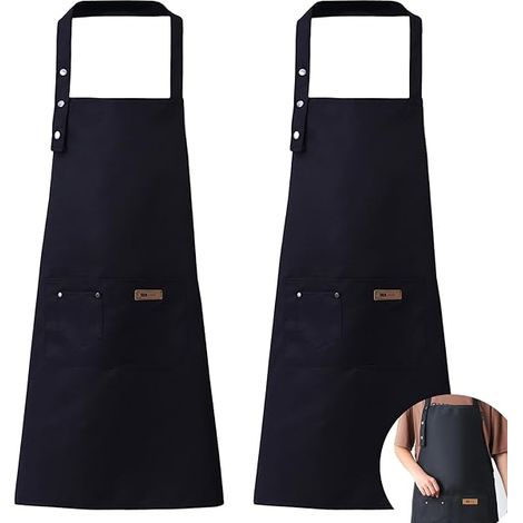 CCYKXA 2-teilige, verstellbare Schürze mit Taschen, Kochschürze für Damen und Herren, Küchenschürze für Café, Grill, Garten, Restaurant, Familienküche, Kellner (Schwarz) (1/5)