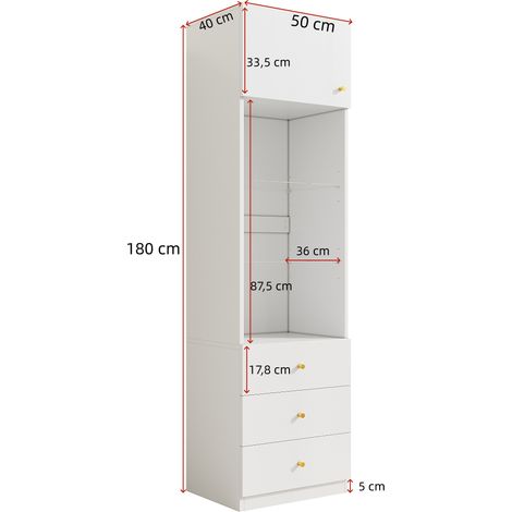 Vitrine Blanche avec Tiroir 50x40x180 cm - Meuble Colonne de Rangement, Bibliothèque avec Étagères en Verre Réglables et Niches Ouvertes