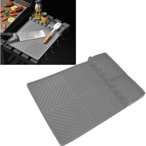 Silikon-Grillmatte mit 8 Schlitzen, 40,6 x 29,2 cm, rutschfest, hitzebeständig, leicht zu reinigen, Küchenzubehör, Grau [Silikonmatte + Küchenausstattung]