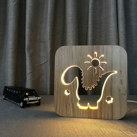 Enfants Dinosaure Veilleuse Creative 3D Lampe En Bois Lumières En Bois Simple 3D Lumières Décoratives Sculpture Sur Bois Motif Led Veilleuse pour Bureau (1/3)