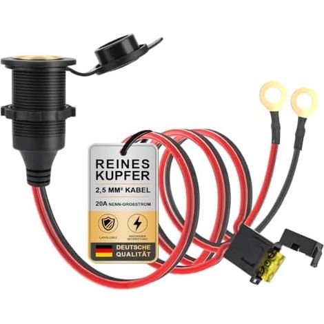 Hochleistungs-Zigarettenanzünderbuchse mit festem DC-Stecker, wasserdicht, seewasserbeständig, für Boote, Motorräder und Autos. 2,5 mm² Kabel, 1 m lang. Unterstützt 20 A, 12 V/24 V Gleichstrom. (1/5)