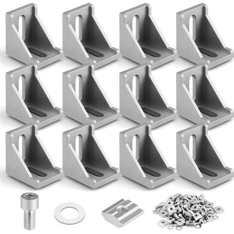 12 Pcs Equerre de Fixation en Aluminium, Equerre Metal Perforées 3030, Equerre de Fixation Angle Droit Support en Forme de L avec Écrous Vis, Équerre de Coin pour Fixation et Réparation Meuble (1/5)