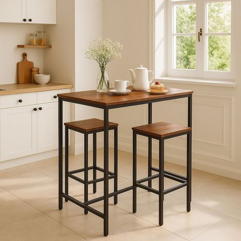 Industrielles bartisch set mit 2 hockern holz metall