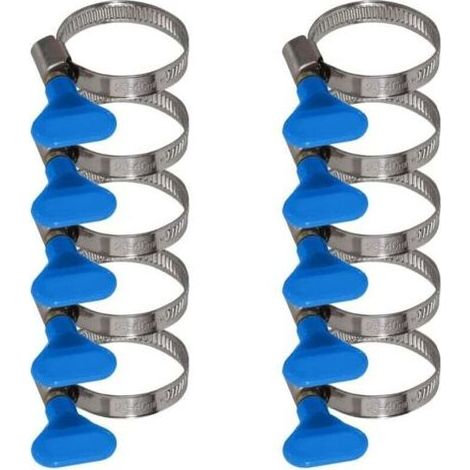 Lot de 10 colliers de serrage avec écrou papillon en acier inoxydable - Collier de serrage avec bande de 9mm (25-40mm Écrou à oreilles bleu) (1/4)