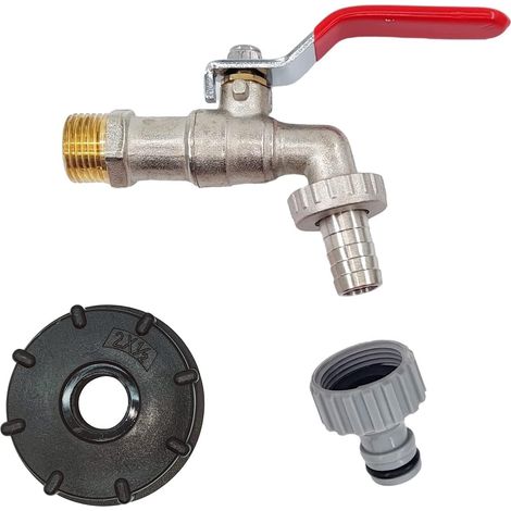 Robinet d'Écoulement pour Réservoir IBC 1000L, Adaptateur de Vidange Qualité Alimentaire, Accessoire de Réservoir d'Eau de Pluie pour Tuyau d'Arrosage 1/2" (1)