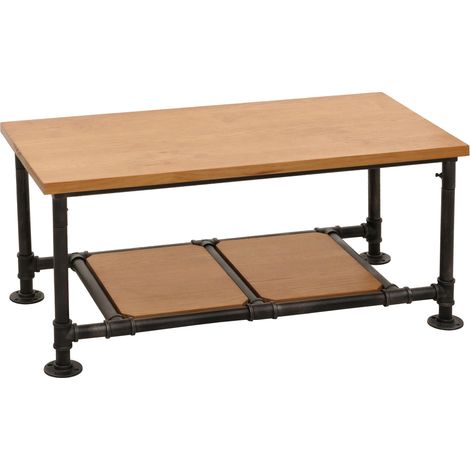 [NEUWERTIG] Couchtisch HHG-028, Wohnzimmertisch Tisch Sofatisch Beistelltisch, Industrial Massiv-Holz Metall 48x100x50cm natur
