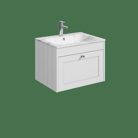 Balterley Butterton 600mm Wall Hung 1 Drawer Unit with Stone Basin 1 Tap Hole, Satin White