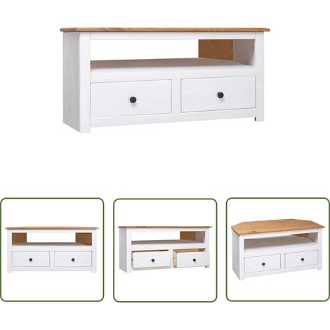 The Living Store Meuble TV d'angle Blanc 93x49x49 cm Pin Assortiment Panama - Meubles Tv - Meuble Tv Angle - Meuble Tv Blanc - Meuble Tv Pin - Meubles Salle Séjour (1/5)