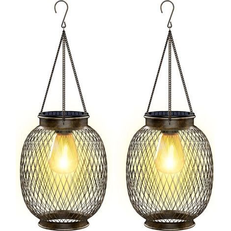 Outdoor Solar Garden Hanging Light, IP65 Waterproof Outdoor Solar Lantern 2 Pack with LED Bulb Lamp for Porch, Yard, Garden