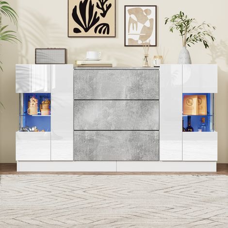 Credenza con 2 ante e 3 cassetti, LED 16 colori, 140 x 35 x 75 cm DESVIAE (1/5)