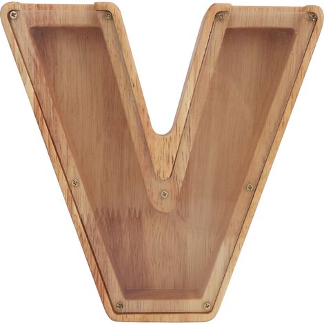 Ortviai Tirelire en Bois en Forme de Lettre V – 18 x 18 x 3 cm, Panneau Acrylique Transparent, Épargne Décorative et Pratique