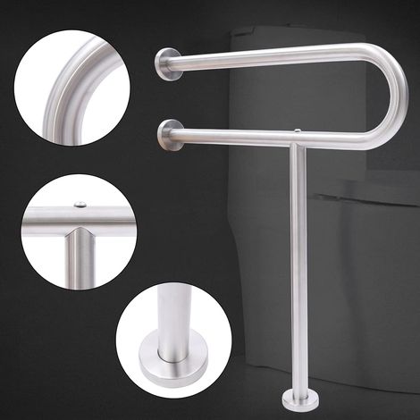 Poignée auxiliaire de levage poignée en acier inoxydable, accoudoir de toilette en U avec pieds, pour salle de bains, toilettes, couloir, hôtel, lieu public, 60  75 cm