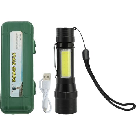 GARRYFIZH Lampe torche rechargeable à 4 modes, haute luminosité, boîtier en métal avec éclairage latéral COB, idéale pour le camping et les situations d'urgence en extérieur.