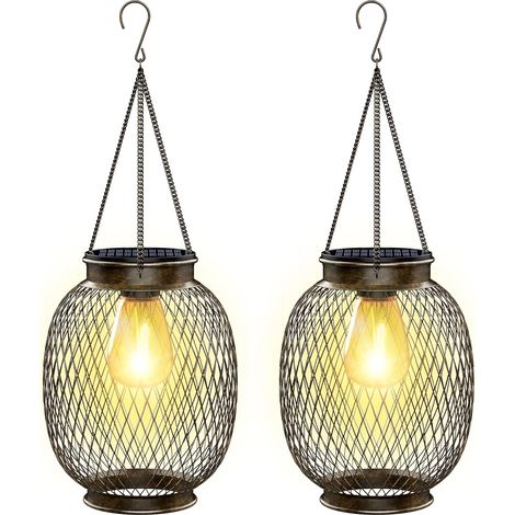 Lampe Solaire Exterieur Jardin Suspendue, IP65 Étanche Lanterne Solaire Exterieur 2 Pièces avec Ampoule LED Lampe pour Porche Cour Jardin (1/5)