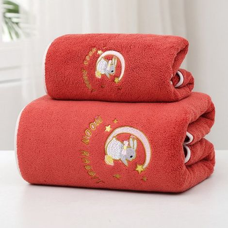 Serviette de bain 70 x 140 cm, serviette de plage, motif « Lapin de la Lune », serviette en coton doux, douce et absorbante pour la salle de bain, la cuisine, les soins du visage, la plage, etc. (1/5)