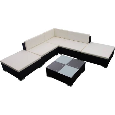 Set muebles de jardín y cojines 6 piezas ratán sintético negro vidaXL (1/5)
