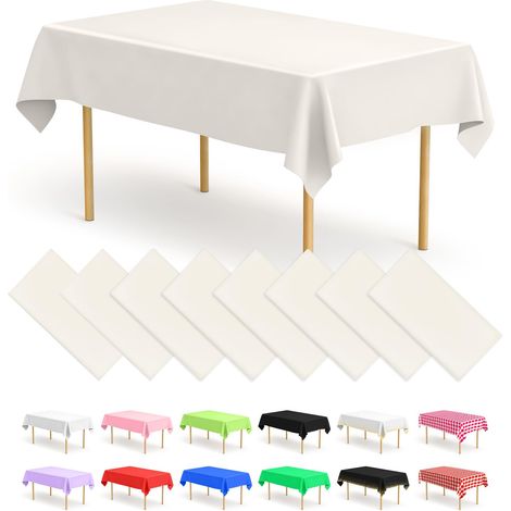 Lot de 4/8 nappes jetables blanches en plastique pour restauration, mariage, extérieur, remise de diplôme, événements à thème (8, ivoire) (1/5)