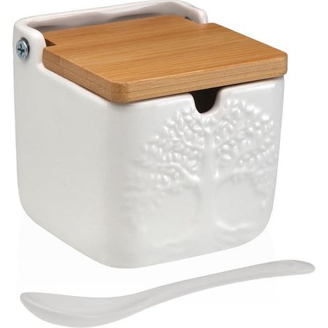 VERSA azucarero cuadrado + cuchara blanco arbol , Azucarero cuadrado blanco con diseño de árbol, un accesorio práctico y decorativo que aporta un toque moderno y natural a tu cocin