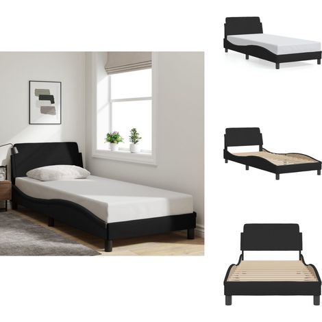Cadre de lit avec tête de lit sans matelas noir 90x190 cm tissu - Cadre De Lit - Lit Double - Literie - Meuble Chambre - Design Moderne (1/5)