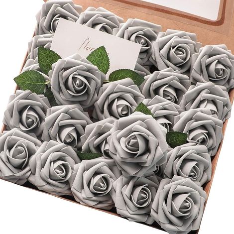 Roses Artificielles - 25 Pièces - Tige Filaire Souple - Hauteur Totale 23 cm - Pour Bouquets Mariage Décoration Table Centre de Table (1/5)