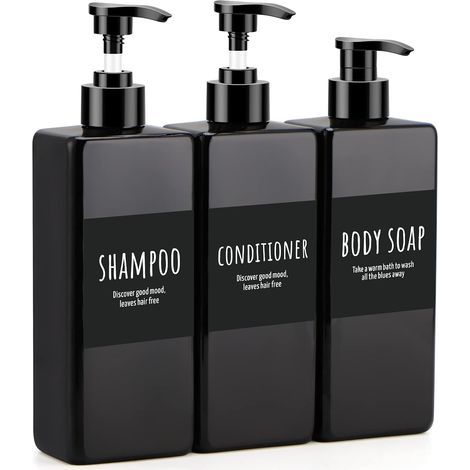 3er-Set Seifenspender – Nachfüllbare Pumpflasche – Schwarzer Kunststoffbehälter für Lotionen – Für Shampoo, Duschgel, Badezimmer, Küche – 500 ml (1/5)