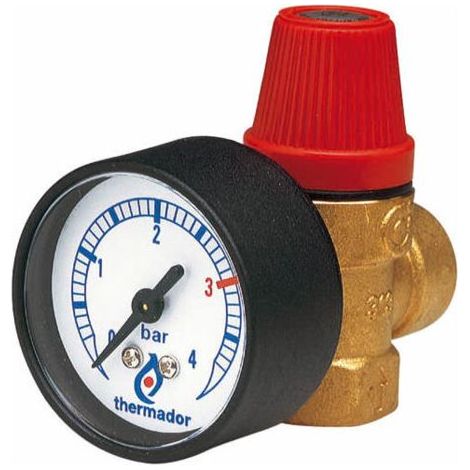 Thermador Soupape de sécurité chauffage central 3 bars Manomètre intégré Raccordement 1/2'' femelle (15x21) Laiton Plage de température +5°C à +110°C (1/5)