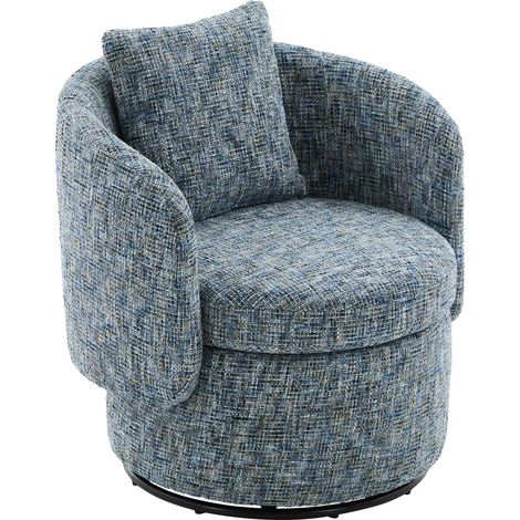 Fauteuil pivotant 360° en tissu chenille avec rangement caché et coussin dossier, fauteuil d'appoint bleu pour salon ou coin lecture (1/5)