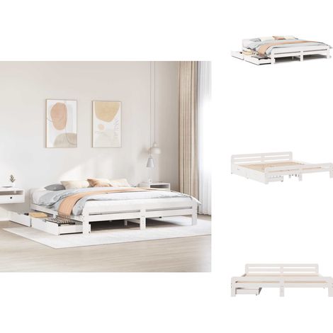 Cadre de lit sans matelas blanc 200x200 cm bois massif de pin - Cadre De Lit - Cadres De Lit - Sommier - Meuble De Chambre À Coucher (1/5)