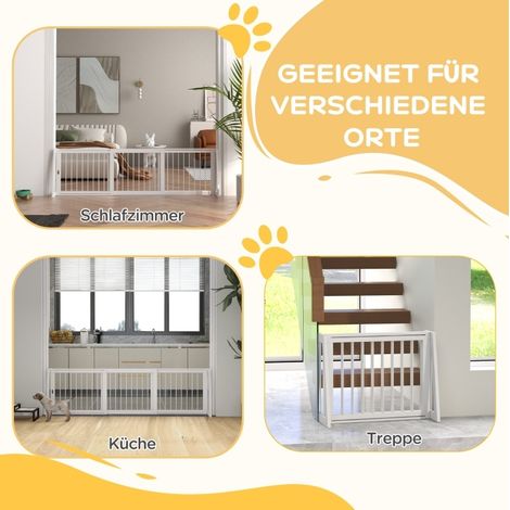 Barriera per cani autoportante estensibile 3 pannelli, 71-190 x 38,5 x 56 cm, legno bianco DESVIAE (1/5)