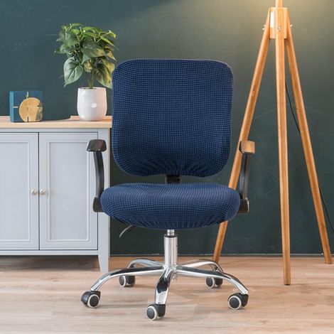 Housse De Chaise D'ordinateur De Bureau Souple Extensible Amovible Couvre Bleu Foncé (1/5)