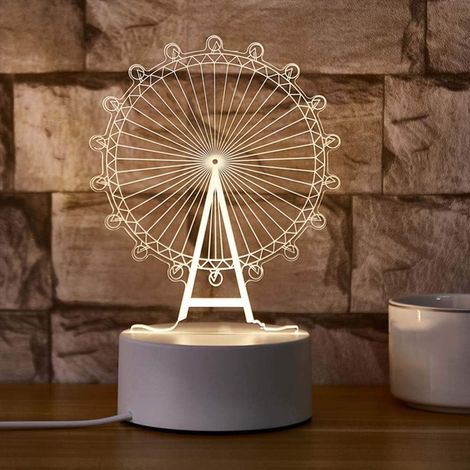 Veilleuse 3D pour Enfants,Illusion Nuit Lumiere Lampe de Chevet, 3 Couleurs de Nuit pour Chambre Enfant anniversaire Enfants Noël Cadeau, Grande roue (1/5)