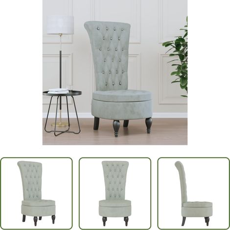 Chaise en velours - Chaise à dossier haut gris clair velours conception de bouton (1/5)